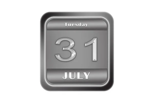 Metalltafel mit Datum vom 31. Juli, Dienstag — Stockfoto
