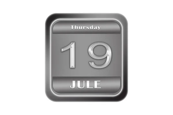 Metallplatte mit Datum 19. Juli, Donnerstag — Stockfoto