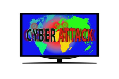 Monitör görüntü haritası Dünya ve yazıt siber saldırı