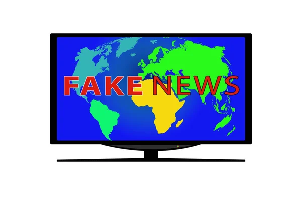 TV s obrázkem mapy světa a nápis Fake News — Stock fotografie
