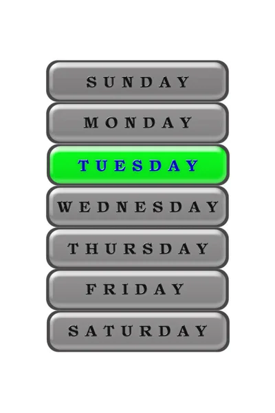 Nei giorni della settimana lista, Martedì è evidenziato in blu il — Foto Stock