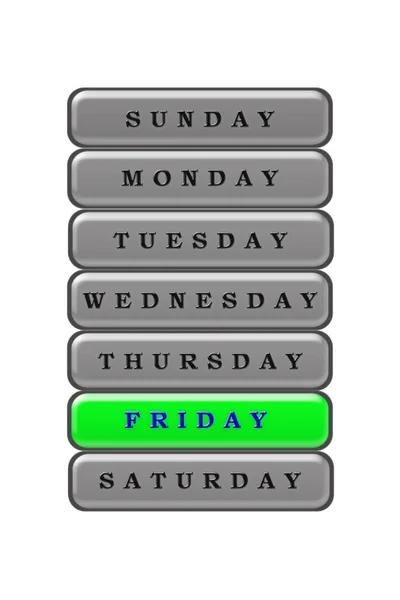 Dans les jours de la liste de la semaine, vendredi est mis en évidence en bleu sur un — Photo