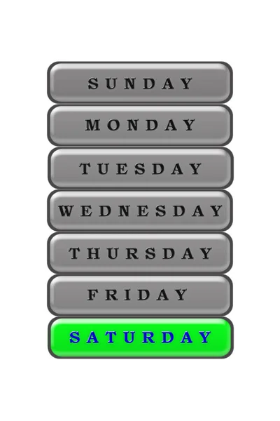 Nei giorni della lista delle settimane, Sabato è evidenziato in blu su — Foto Stock