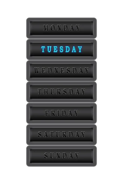 Nos dias da lista de semana, terça-feira é destaque em azul no — Fotografia de Stock