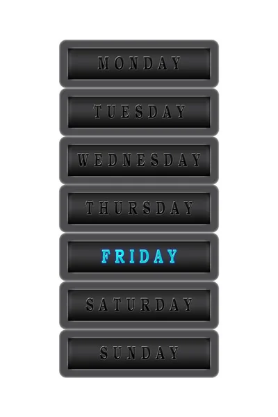 I dagarna av listan vecka, fredag markeras i blått på en — Stockfoto