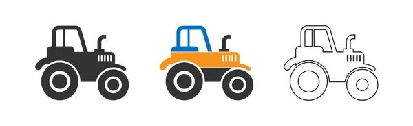 Set of icons of the tractor. Linear, filled and colored silhouet — ストックベクタ