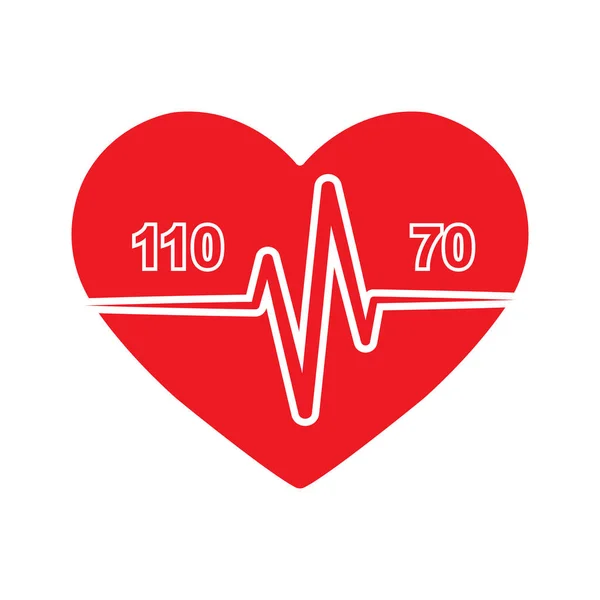 Ikon dari jantung dan tekanan darah normal 110 oleh 70 pada backgro - Stok Vektor