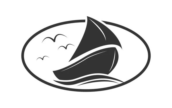 Barca con vela sulle onde, design piatto — Vettoriale Stock
