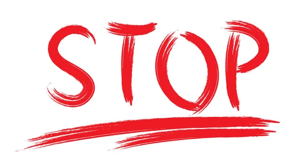 Palavra STOP é escrito com um pincel com tinta vermelha em uma parte traseira branca — Vetor de Stock