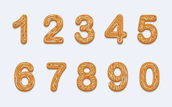 Sada prázdninových cookies ve formě čísel s polevou a nahoře — Stockový vektor