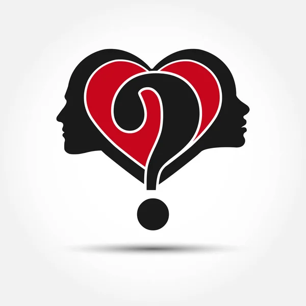 심장 과 물음표를 가진 남성 과 여성의 머리 모습이다. 일 — 스톡 벡터