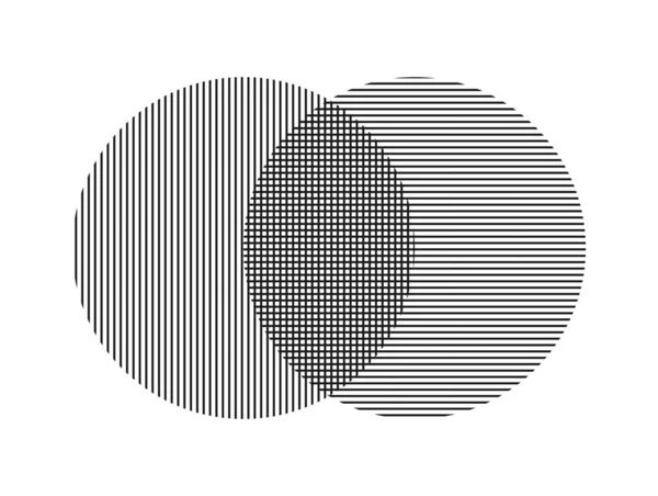 Deux cercles de lignes parallèles se croisent. Géométrique sh — Image vectorielle