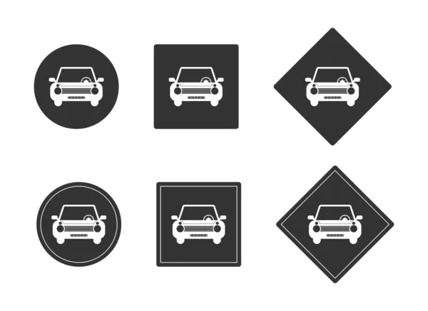 Set of car icons on a black circle and square. Template for desi — Stock Vector