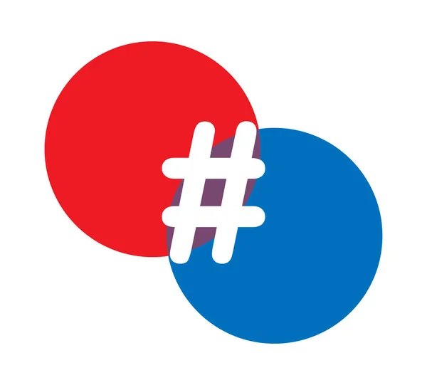 Symbole du hashtag à l'intersection de deux cercles. Modèle pour — Image vectorielle