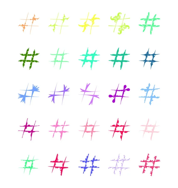 Conjunto de personajes originales de Hashtag en color. Plantilla para diseñar un — Vector de stock