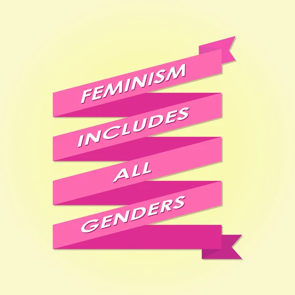 FEMINISM INCLUDES ALL GENDERS lettering on pink ribbon. minimali — ストックベクタ