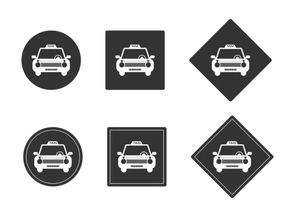 TAXI icone auto impostato su cerchio nero e quadrato. Modello per desi — Vettoriale Stock