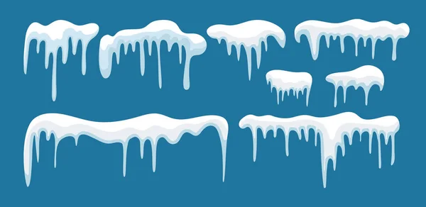 Sada sněhových rampouchů izolovaných na modrém pozadí. Cartoon winte — Stockový vektor