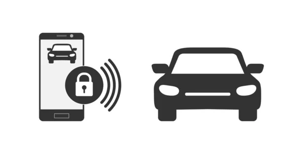 Tecnologia inteligente. Controle de segurança do carro no smartphone. Isolados — Vetor de Stock