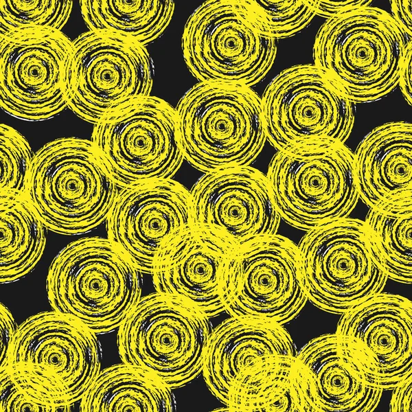 Patrón sin costuras de círculos amarillos sobre un fondo negro de br — Vector de stock