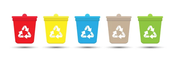 Set di vasche colorate con raccolta differenziata dei rifiuti. Isolato su w — Vettoriale Stock