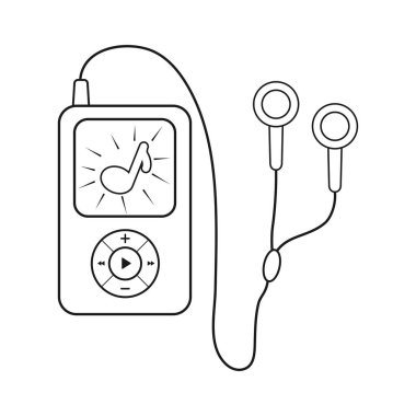 Kulaklık takan basit bir müzik çalar simgesi. Doldurulmuş kontür. 