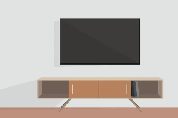 Interior de la habitación con TV en la pared y una mesita de noche — Archivo Imágenes Vectoriales