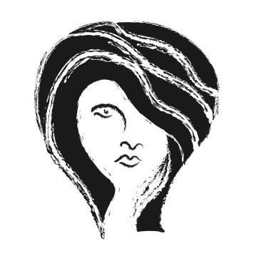 Güzel bir kadın yüzü. Doodle Tarzı. Bir beyazda izole edilmiş. 