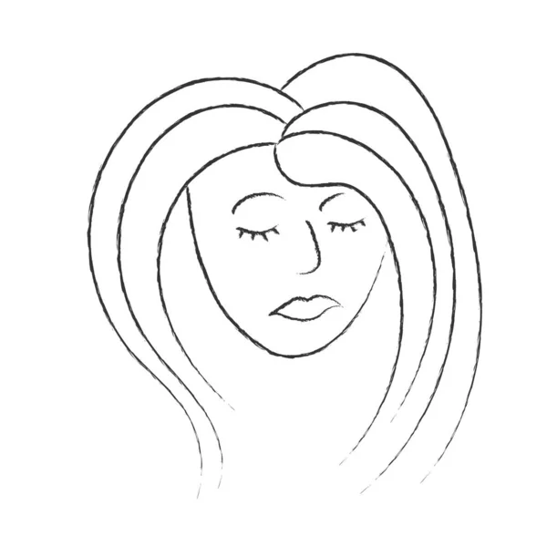 Woman's face with closed eyes. The Style Of Doodle. Isolated on — 스톡 벡터