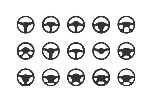 Set van auto stuurwiel silhouetten. Vlakke stuurwiel pictogram. — Stockvector