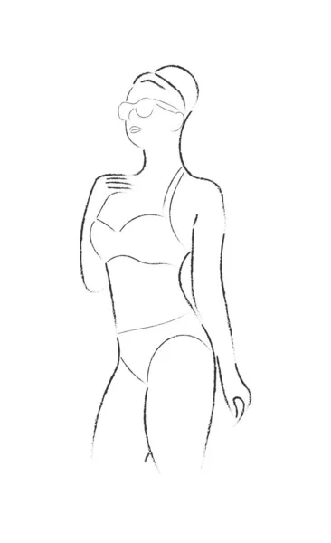 Potloodtekening van een vrouwelijk figuur. Lege omtrek. Plat Doodle sty — Stockvector