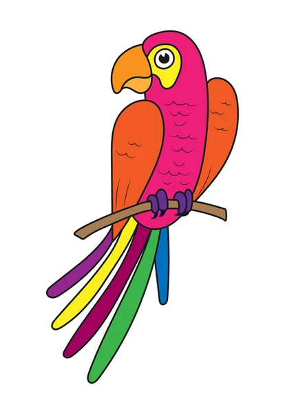 Colored filled outline of a parrot bird on a branch. Isolated on — 스톡 벡터