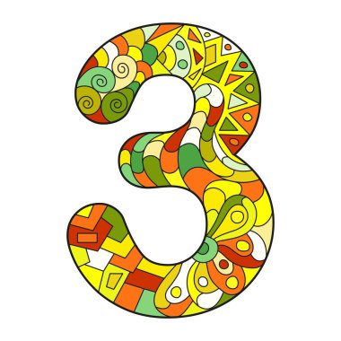 Zentan tarzında üç numaranın renk vektör illüstrasyonu