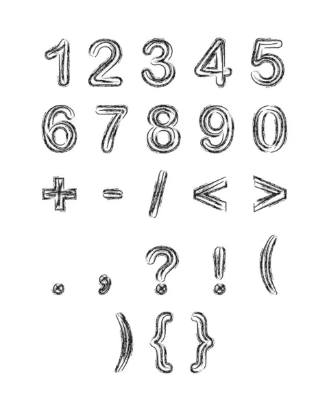 Pencil drawing of numbers and signs in Doodle style for design. — Stock Vector