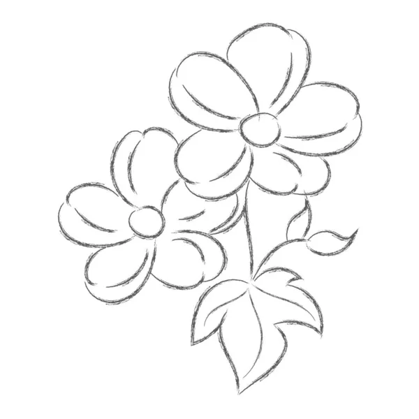 白に孤立した葉を持つ花のベクトル鉛筆画 — ストックベクタ