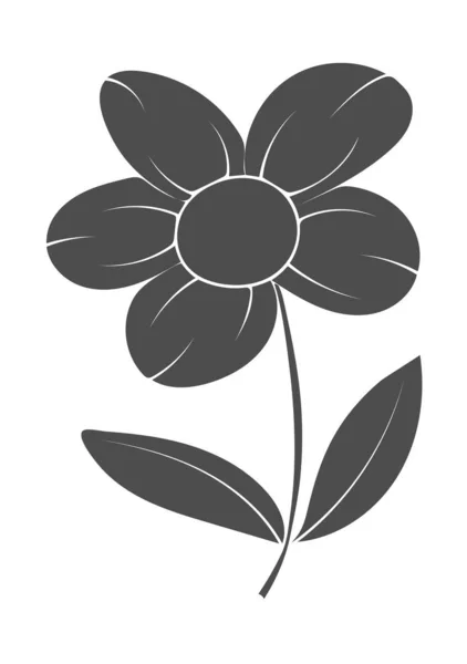 Sílhueta de vetor de uma flor com folhas em um contexto branco — Vetor de Stock