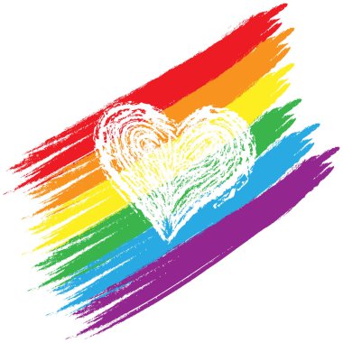Lgbt renklerinde fırça darbeleri ve t 'de beyaz bir kalp
