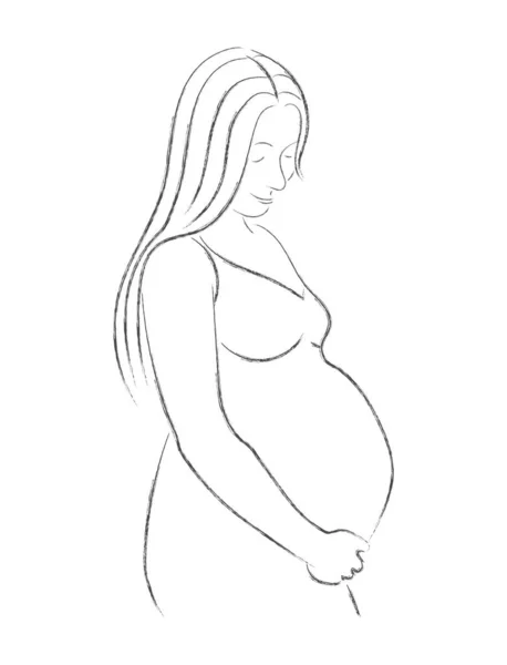 Dessin au crayon vectoriel d'une femme enceinte. Isolé sur un b blanc — Image vectorielle