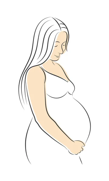 Vektor kontur av en gravid kvinna. Isolerad på en vit backgrou — Stock vektor