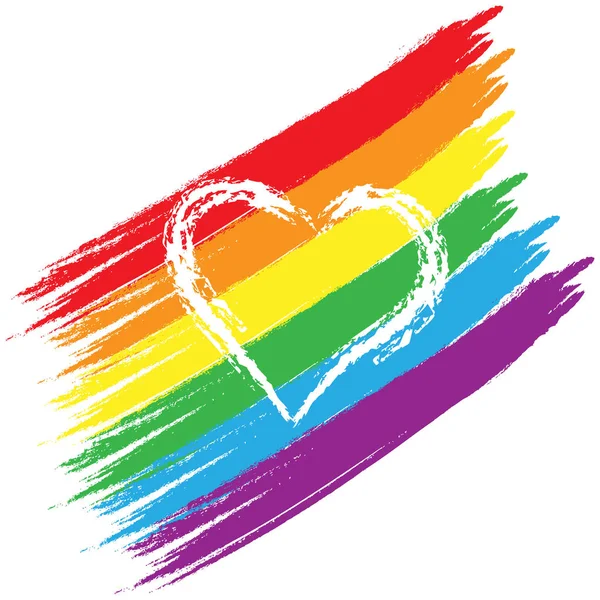Разноцветные мазки кистью в ЛГБТ-цветах с белым сердцем в t — стоковый вектор