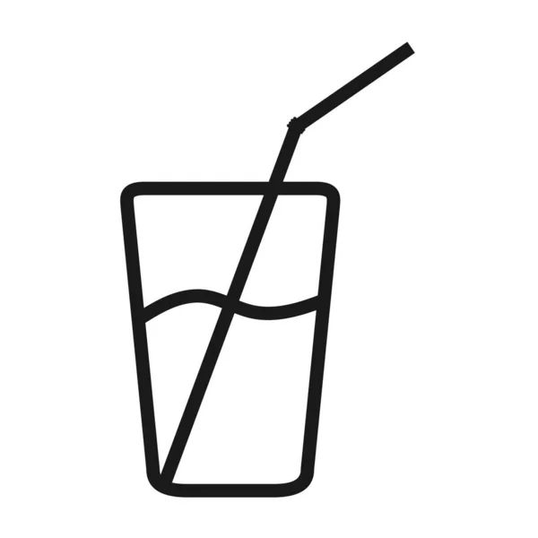Flat vector icon of a glass with a straw. Empty outline — 스톡 벡터