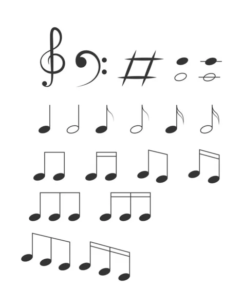 Conjunto de notas musicais. Isolar em um fundo branco —  Vetores de Stock