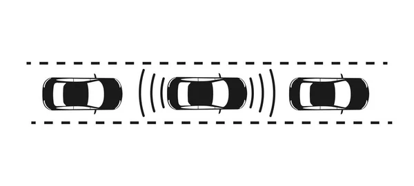 レーダー銃で車のアイコンを安全な距離 車の駐車センサー 上からの眺め ウェブサイトやアプリのためのシンプルなフラットデザイン — ストックベクタ
