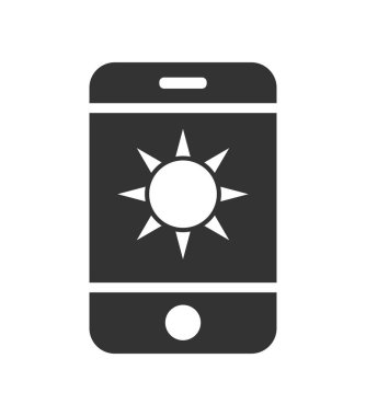 Güneş ikonlu vektör cep telefonu simgesi. Uygulamalar ve web siteleri için basit düz tasarım.