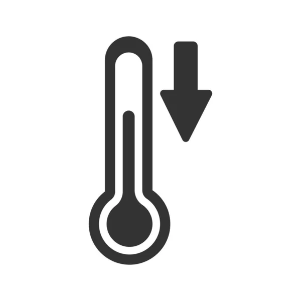 Icono Vectorial Termómetro Con Flecha Hacia Abajo Baja Temperatura Sensor — Vector de stock