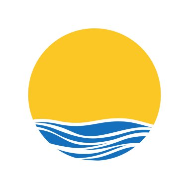 Gün batımının arka planında deniz dalgasının simgesi. Logolar, uygulamalar ve web siteleri için basit düz tasarım.