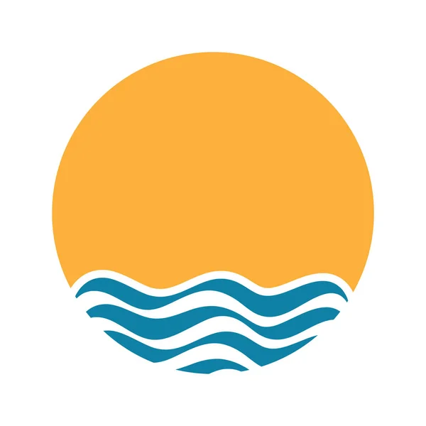 Icon Sea Wave Background Sunset Simple Flat Design Logos Apps — Stock Vector