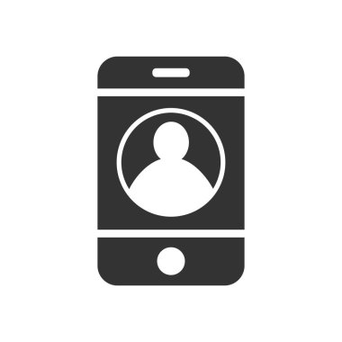 Akıllı telefon ve silueti olan bir adam. Web sitesi ve uygulama logosu için basit düz tasarım. Sohbet, sohbet ya da defter çizelgesi