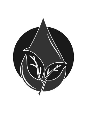Bir damla suda, bir bitkinin iki yaprağı ekolojinin sembolü olan çemberin arka planında kesilir. Siteler ve uygulamalar için logo, logo veya çıkartma. Logo, web siteleri, uygulamalar, kartpostallar veya kartvizitler için bir amblem veya çıkartmadır.