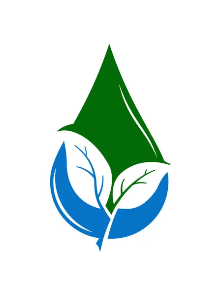 Краплі Води Вирізають Два Листя Рослини Символ Екології Логотип Логотип — стоковий вектор